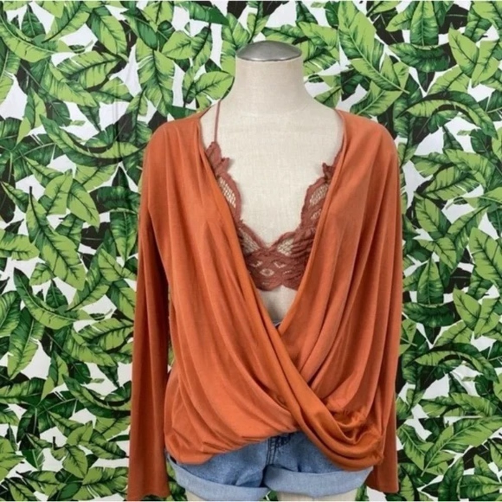 Abercrombie & Fitch Orange Open Front Wrap Top Lagenlook Effortless Size Small